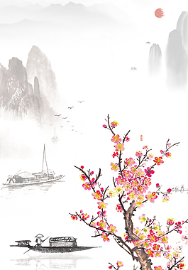 中国风山水意境装饰画背景