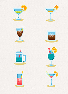 8杯卡通果汁饮品矢量设计