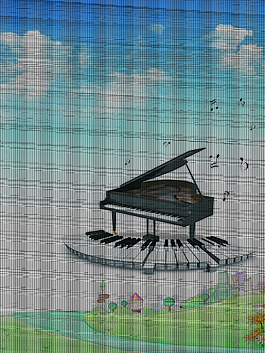 草地上钢琴的乐符海报背景