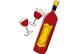 手绘红酒与杯子矢量图