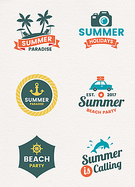 扁平化彩色夏季旅行标签设计素材