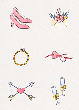 粉色清新水彩绘婚礼元素设计矢量素材