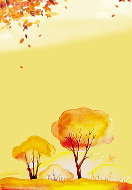 彩绘立秋节气黄色树叶大树背景