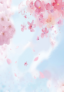 粉色樱花蓝天手绘彩绘背景