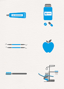 蓝色扁平牙齿护理小图标