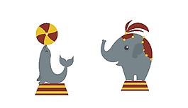 大象海豚马戏表演矢量素材