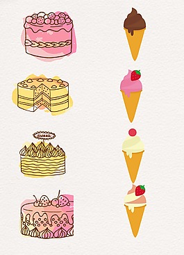 线条手绘蛋糕冰淇淋