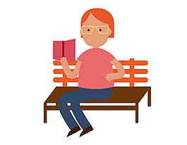 坐在椅子上看书的女孩矢量图