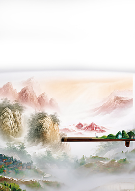 中国国画梦幻山水背景