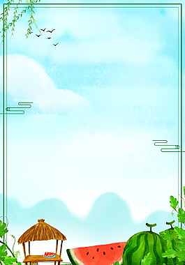 夏季清新凉亭广告背景