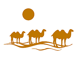 手绘棕色骆驼与太阳矢量图