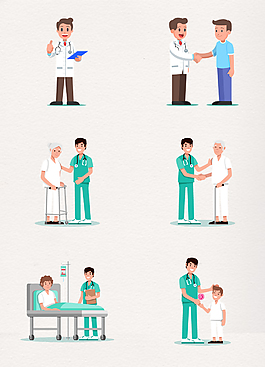 卡通手绘医生和病人矢量设计