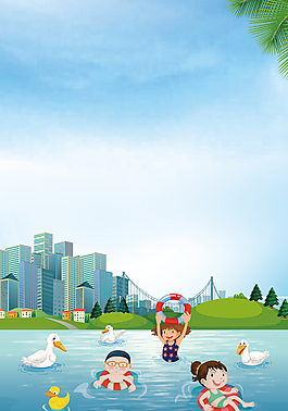 卡通少儿游泳培训招生海报背景素材