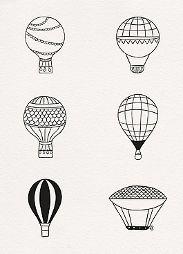 热气球线描黑白图片