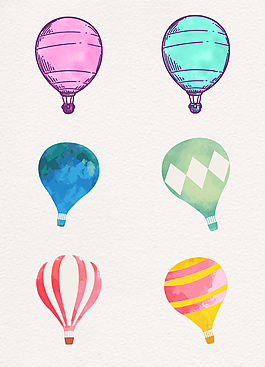 卡通水彩热气球矢量素材