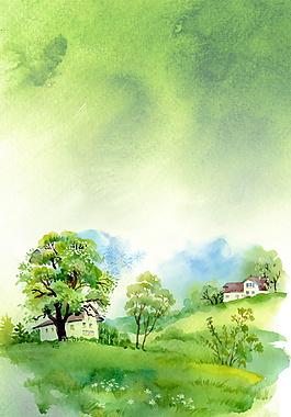 绿色家园树木草地绿色背景素材