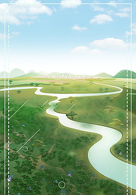 蜿蜒小溪绿色背景素材