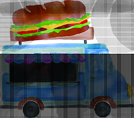 蓝色汉堡餐车矢量素材