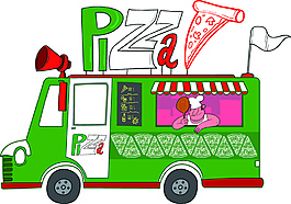 绿色披萨餐车矢量素材