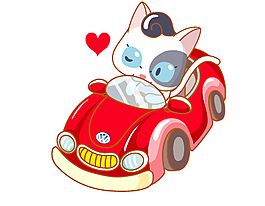 卡通可爱猫咪跑车元素