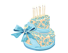 蓝色精美双层生日蛋糕