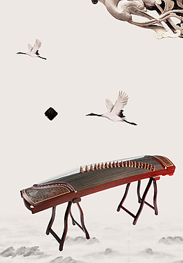中国风古筝古典乐器培训海报背景素材
