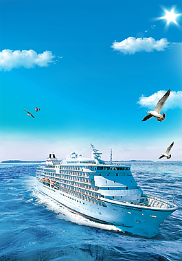蓝色简约创意豪华游轮旅行海报背景