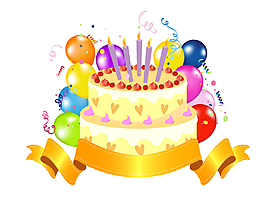 庆祝生日双层蛋糕与彩色气球