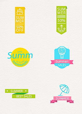 彩色清新夏季销售贴纸矢量图