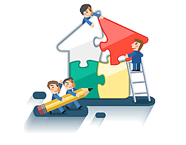 创意小朋友合作拼图矢量图