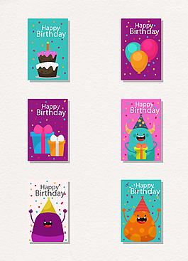 6款彩色生日卡片设计矢量