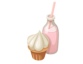 卡通草莓牛奶蛋糕元素