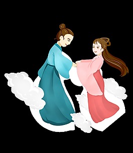 手绘卡通古典情侣装饰素材