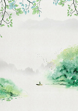 中国风山水树枝绿色背景素材