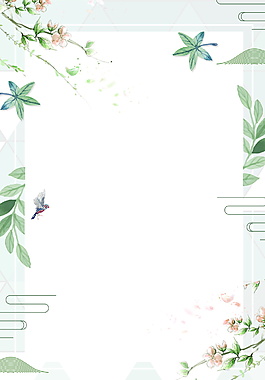 简约花枝绿叶绿色背景素材