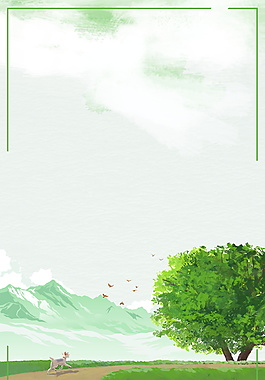 简约大树远山边框绿色背景素材