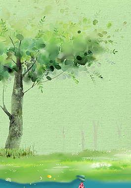 彩绘树木绿色背景素材