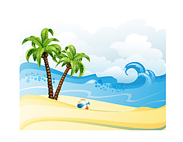 卡通夏日海滩风景矢量图