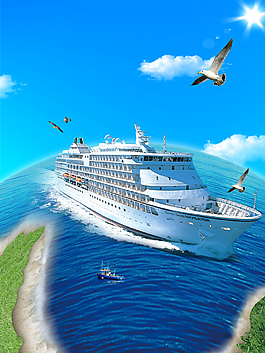 大气清新轮船创意旅游海报背景