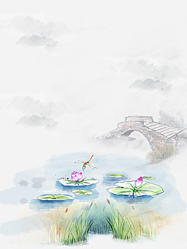 彩色手绘风景水墨意境中国风背景