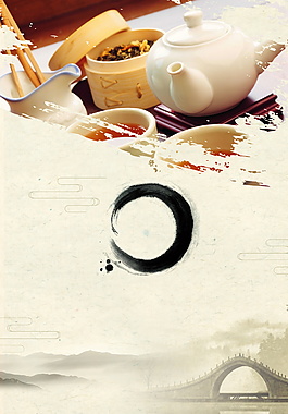 清新中国风茶具广告背景