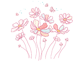 卡通线条粉色花朵背景墙