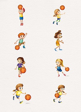 人物孩子卡通玩篮球设计