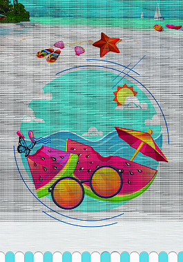 卡通矢量夏季海边游背景