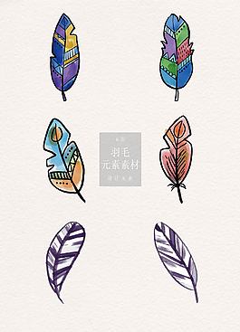 手绘的漫画彩色羽毛素材