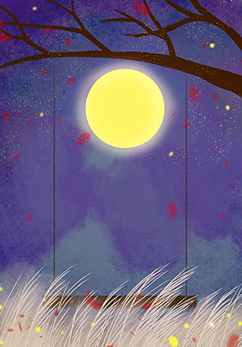 月光树枝七夕情人节背景设计