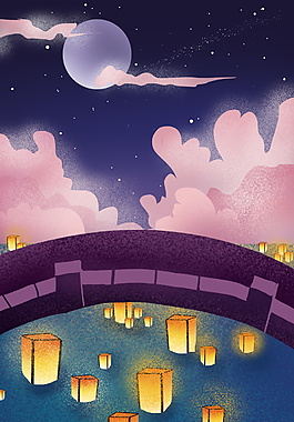 星空下的拱桥七夕情人节背景素材