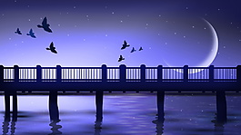 河面桥上的喜鹊七夕情人节背景设计