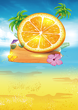橙子夏日海滩冰爽促销海报背景
