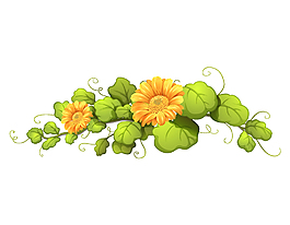 卡通黄色花朵与树叶装饰图